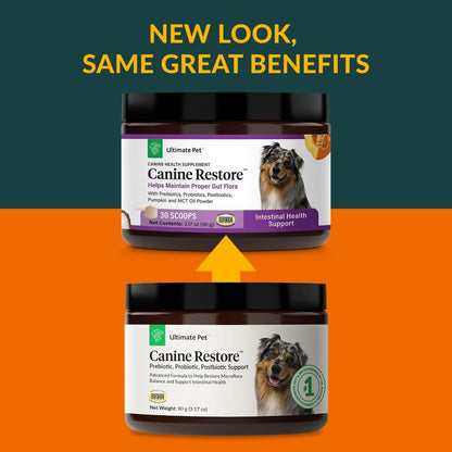 Ultimate Pet Nutrition Canine Restore, Gut Health Supplement with Prebiotics, Probiotics, & Postbiotics for Digestive Health & Immunity Support, Vet Formulated Powder Food Topper