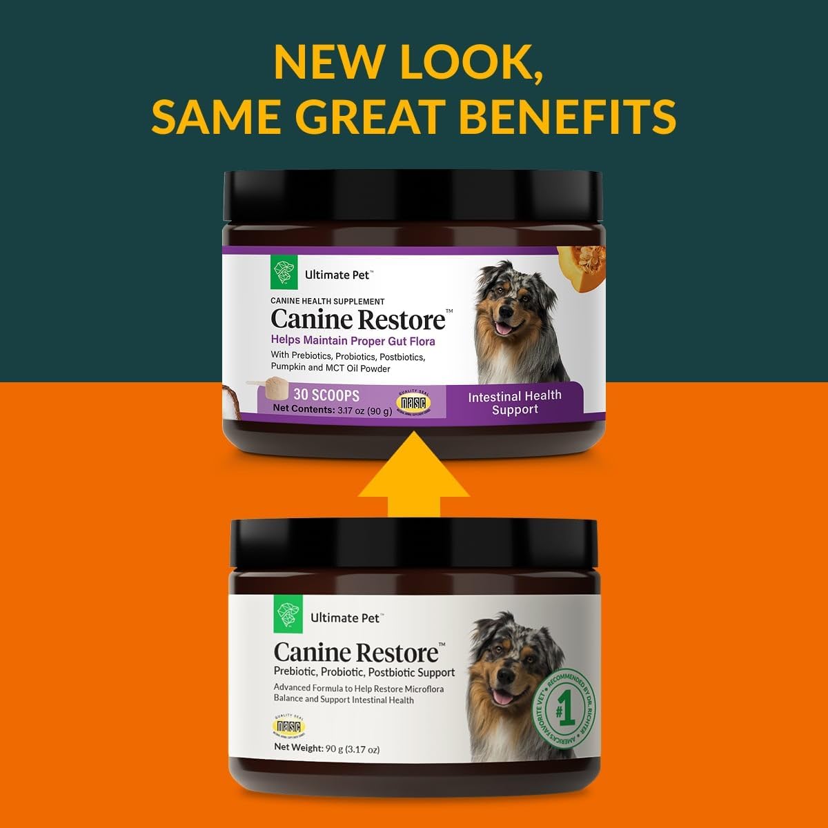 Ultimate Pet Nutrition Canine Restore, Gut Health Supplement with Prebiotics, Probiotics, & Postbiotics for Digestive Health & Immunity Support, Vet Formulated Powder Food Topper