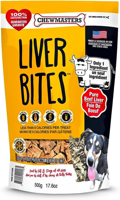Chewmasters 100% Pure Beef Liver Bites - Healthy Freeze Dried Liver Treats for Dogs of All Life Stages - High Protein Dog Training Treats, Grain Free, All Natural, Zero Additives - Made in USA, 17.6oz