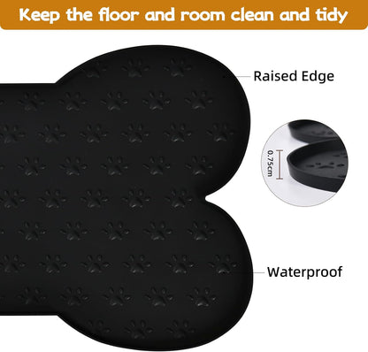 Dog Food Mat Anti-Slip Silicone Bowl Mats for Food and Water, Thicker Pet Placemat Waterproof Cat Feeder Pad with High-Lips Prevent Messy Spills to Floor Suitable for Medium and Small Pet