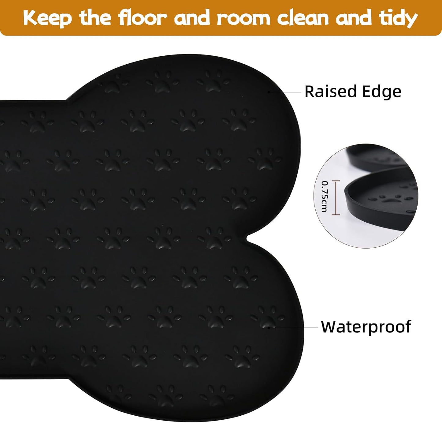 Dog Food Mat Anti-Slip Silicone Bowl Mats for Food and Water, Thicker Pet Placemat Waterproof Cat Feeder Pad with High-Lips Prevent Messy Spills to Floor Suitable for Medium and Small Pet