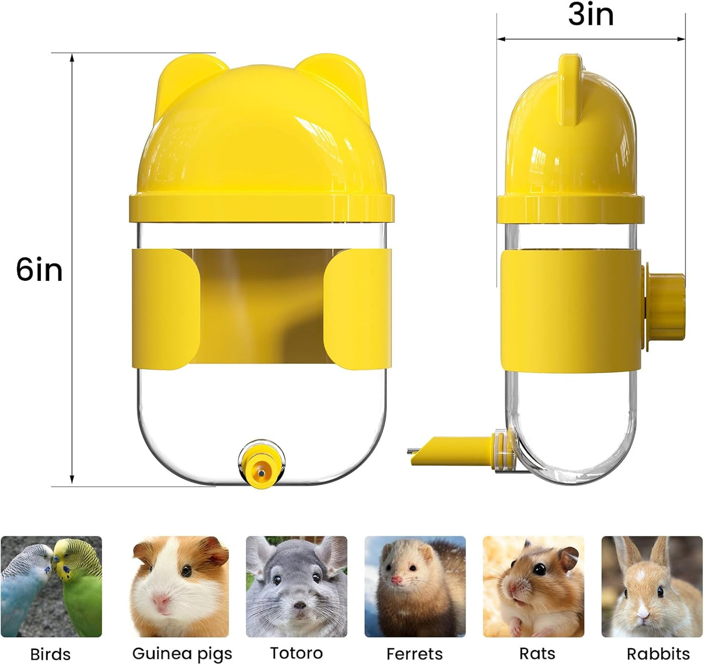 11 Fl Oz No Mess Hanging Water Dispenser,Leak-Proof Automatic Bird Water Feeder,Small Animal Water Bottle for Guinea Pigs,Chinchillas,Ferrets,Parrots,Squirrels,Rats,Bunnies (White)