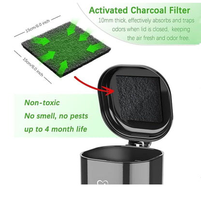 4Pcs Activated Carbon Filter Replacement with Pet Waste Trash Can, 6 x 6 Inch Replacement Activated Carbon Odor Filters for Air Filter