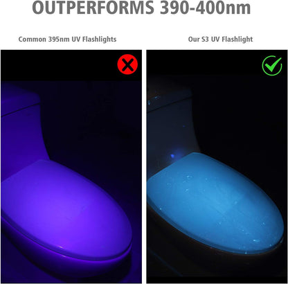 S3 365nm UV Flashlight with 3 LEDs, Powerful Blacklight Flashlights for Pet Urine Detection, Resin Curing, Rocks, Scorpion