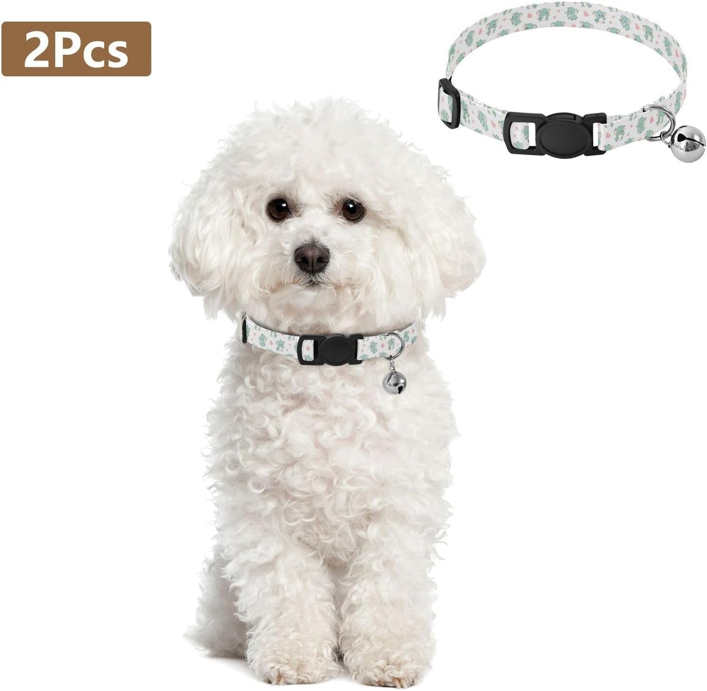 Cute Animals Elephants White Pattern Dog Collar with Buckle Adjustable 2 Pack Reusable Safety Necklace for Small Dogs Cats