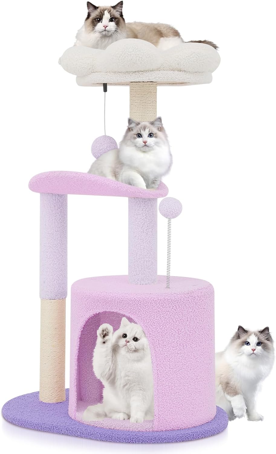 Flower Cat Tree with Scratching Post, Small Cat Tower for Indoor Cats, Cat Climbing Tower for Indoor Kittens Cat Tree Tower for Small Spaces, Cozy Condo & Plush Perches, 33" Purple