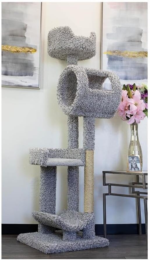 Maykoosh Artisanal Artistry Cat Penthouse, Ideal for Large Cats and Multiple Cats, Large Cat Tree with Sturdy Base, Staggered Perches and Scratch Post Beige/29 L x 34" W x 54" H Neutral/23"L x 24"W x