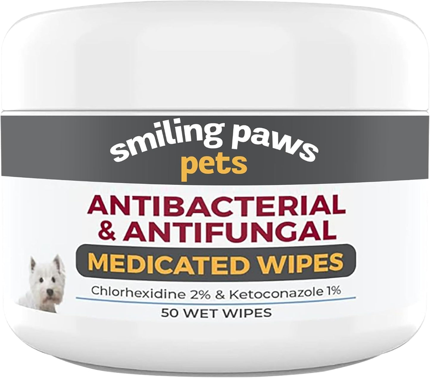 Smiling Paws Pets - Antibacterial & Antifungal Wipes for Dogs & Cats (with Chlorhexidine & Ketoconazole)