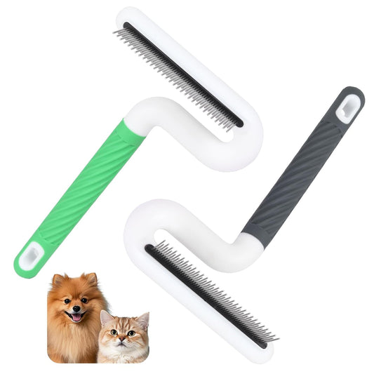 2 Pack Flea Comb, Stainless Steel Shedding Brush with Rounded Teeth, Multifunctional Pet Grooming Brush with Rubber Handle, T Shaped Tick Comb, Grooming Brush for Remove Anti Fleas Egg