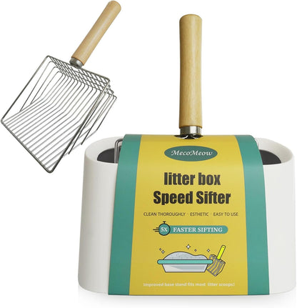 Cat Litter Scoop with Holder-Speed Sifter Litter Box Scooper Captures All Clumps - Kitty Metal Scooper, Kitty Litter Sifting Shovel Comfy Handle,Heavy Duty Speed Sifter,for Litter Box