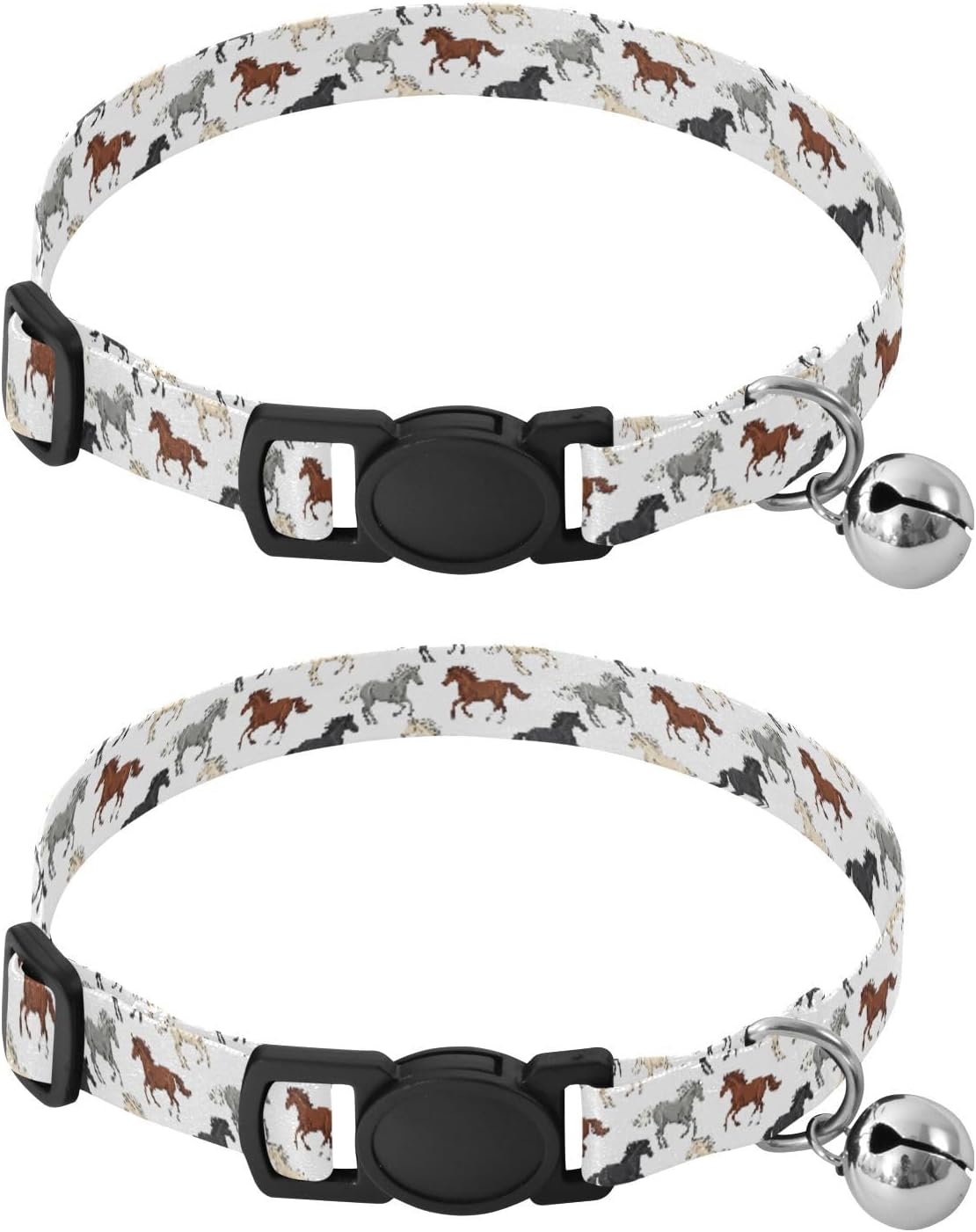 Horses Animals White Pattern Dog Collar with Buckle Adjustable 2 Pack Cat Puppy Collar for Small Dogs Cats