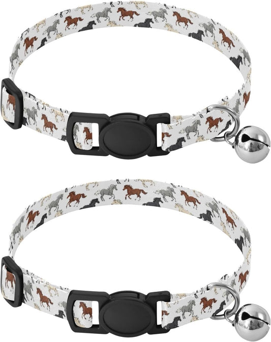 Horses Animals White Pattern Dog Collar with Buckle Adjustable 2 Pack Cat Puppy Collar for Small Dogs Cats