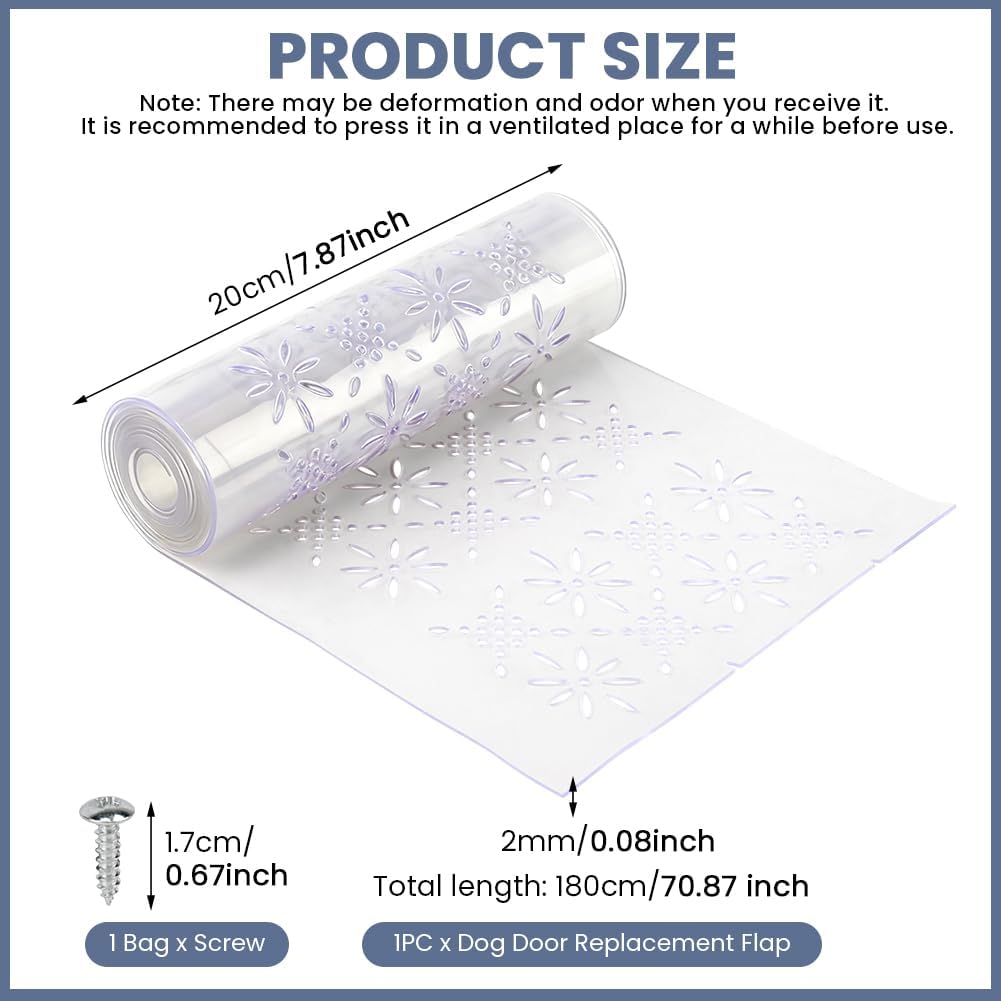 7.87 in x 5.9ft Dog Door Replacement Flaps, Plastic Vinyl Door Strips, Doghouse or Kennel Doors Flap, Transparent Dog House Doors Flap Strips for DIY Cat or Dogs