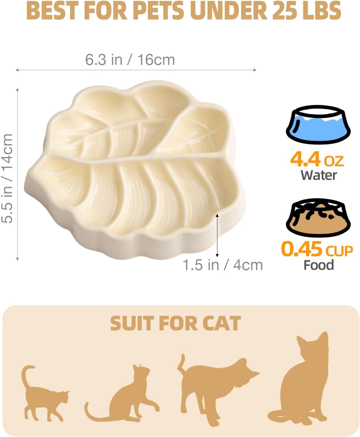 Slow Feeder Dog Bowl, 0.44 Cups Ceramic Dog Food Dish for Fast Eaters Small Breed, Puzzle Bowl for Small Dogs and Cats(Yellow)