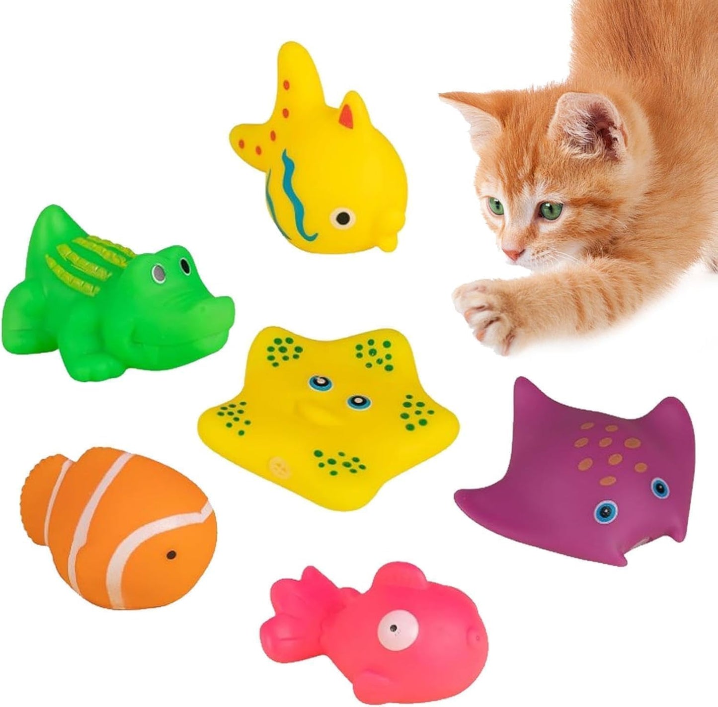 6 Pcs Pool Cat Interactive Toy, Cat Pool Toys, Floating Water Toy, Pet Kitten Swimming Bathing Fish Toy,Bath Toys, Sensory, Cats for Endless