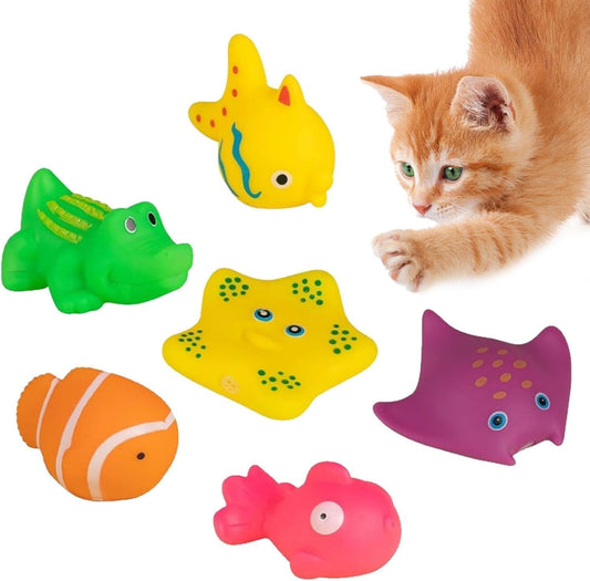 6 Pcs Pool Cat Interactive Toy, Cat Pool Toys, Floating Water Toy, Pet Kitten Swimming Bathing Fish Toy,Bath Toys, Sensory, Cats for Endless