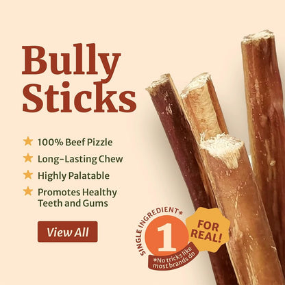 Nature's Ranch Odor-Free Thick Bully Sticks for Medium and Large Dogs 5-6 Inch, 10 Count – Natural, Rawhide-Free, Long Lasting Dog Chews, Single Ingredient, Fully Digestible Treats