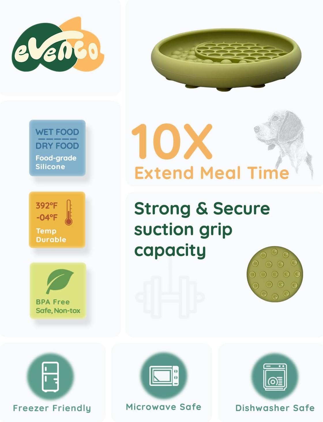 Slow Feeder Bowl Bundle: Green Frozen Lick Mat (6.0" x 1.0") + Green Starry Sky Feeder (5.3" x 3.7"), Freeze-Friendly Lick Bowl with Suction Cups for Enrichment and Anxiety Relief