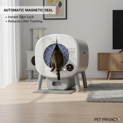 Smart Cat Litter Box Privacy Door - Odor & Tracking Control Curtain for Automatic Cat Litter Boxes - Fits 10-Inch Round Openings - Easy Installation, Keeps Home Fresh & Clean (WaveBlue)