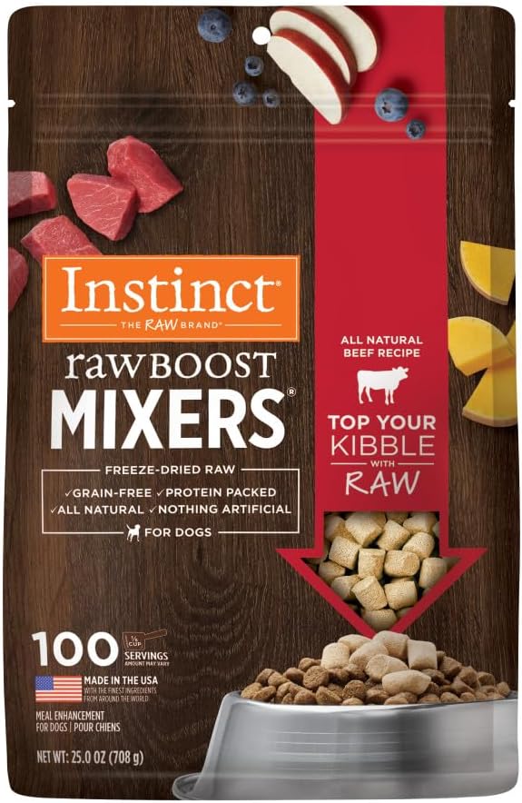 Instinct Raw Boost Mixers, Freeze Dried Dog Food Topper, Grain Free Recipe - All Natural Beef, 25 oz. Bag