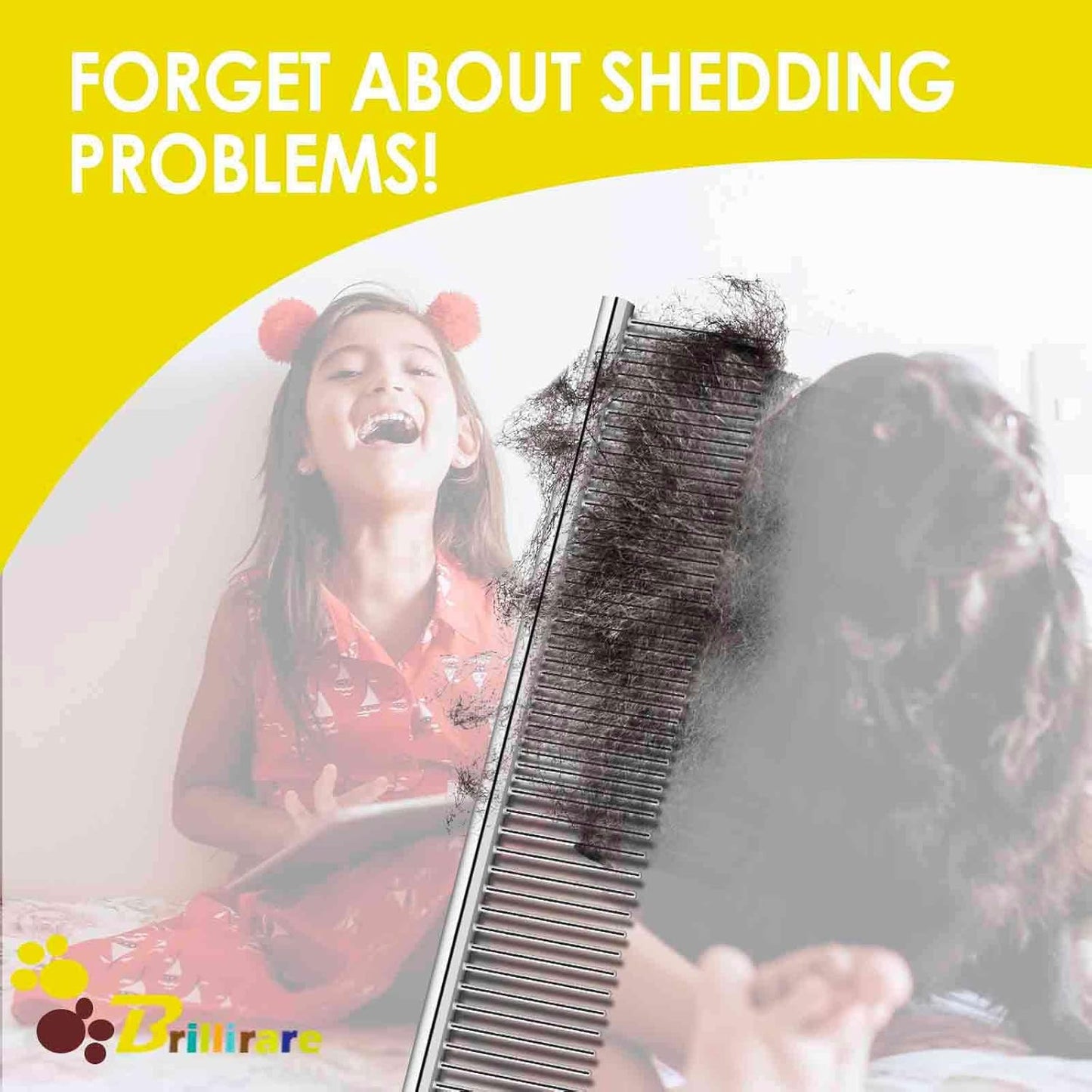 Dog Grooming Comb Pet, Stainless Steel Cat Combs with Rounded Teeth, Professional Metal Tear Stain Remover, Dematting Tool for Small, Medium & Large Pets-7.5in