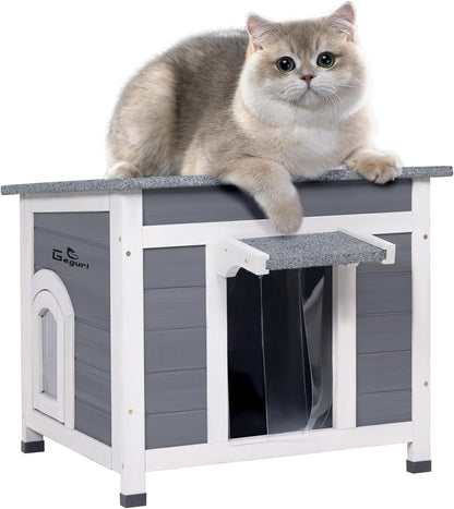 GEGURI Outdoor Cat House, Weatherproof Feral Cat Shelter for Winter