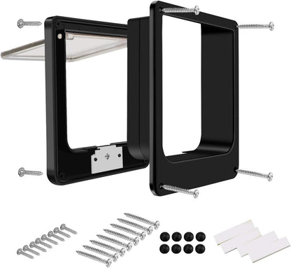 CEESC Large Cat Door for Interior/Exterior Door, Weatherproof, Black, Rotary 4 Way Locking Pet Door for Cats & Dogs with Circumference < 23.62", Upgraded Version