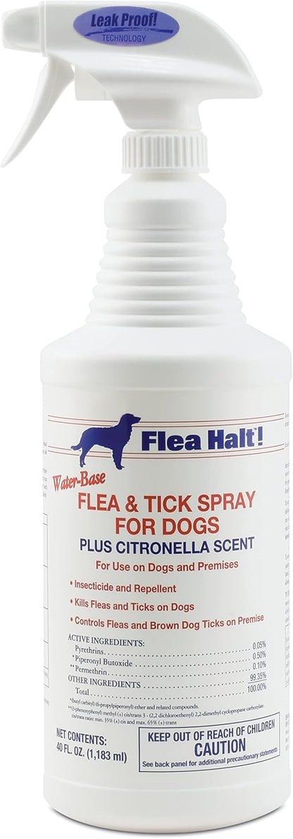 Farnam Flea Halt! Water-Based Flea & Tick Spray for Dogs Plus Citronella Scent, 40 fl oz