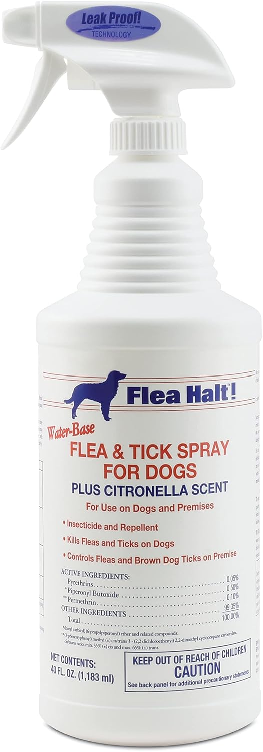 Farnam Flea Halt! Water-Based Flea & Tick Spray for Dogs Plus Citronella Scent, 40 fl oz