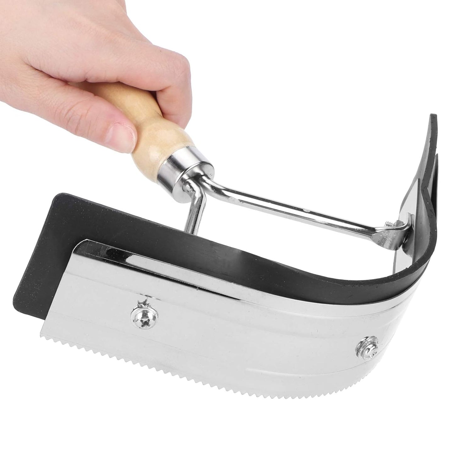 Horse Sweat Scraper With Wood Handle Non Slip Horse Cleaning Grooming Tool For Efficient Farm Animal Care And Durable Stainless Steel Rubber Edge Design