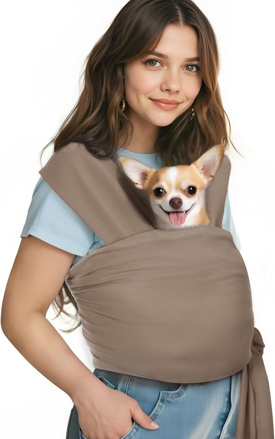 Pawaboo Pet Sling Carrier for Small Dogs and Cats, Hands Free Dog Carriers Sling, Anti-Anxious Soft Cotton Front Facing Cat Carrier Papoose, Puppy Kitten Pouch Reduce Back Neck Pain, Brown