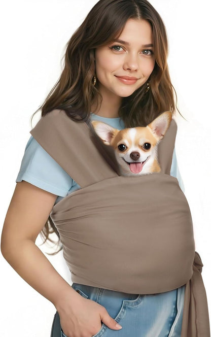 Pawaboo Pet Sling Carrier for Small Dogs and Cats, Hands Free Dog Carriers Sling, Anti-Anxious Soft Cotton Front Facing Cat Carrier Papoose, Puppy Kitten Pouch Reduce Back Neck Pain, Brown