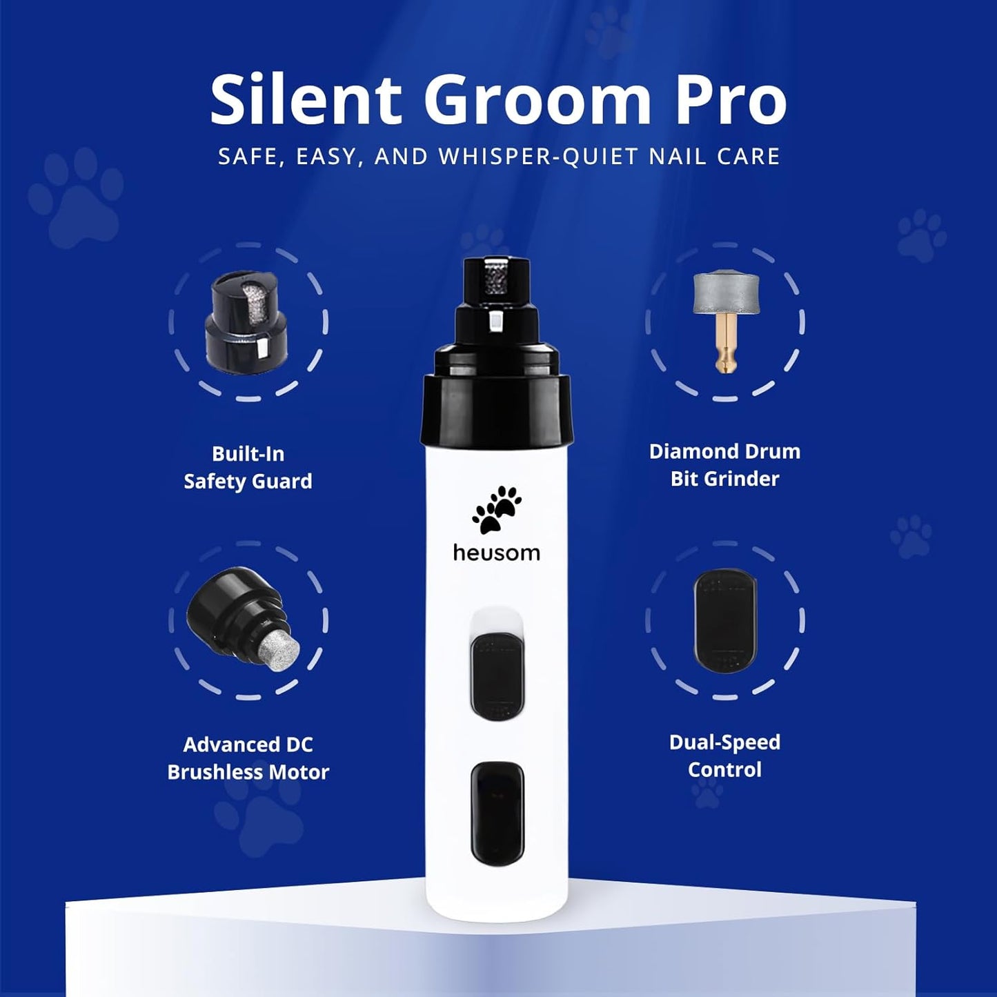 Silent Groom Pro Pet Nail Grinder | Whisper Quiet Claw Trimmer for Dogs, Cats and Other Animals | Safe & Stress Free Nail Grooming, Ideal for Sensitive Dogs of All Breeds & Sizes