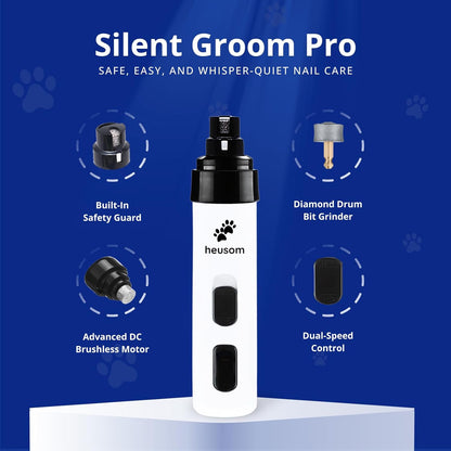Silent Groom Pro Pet Nail Grinder | Whisper Quiet Claw Trimmer for Dogs, Cats and Other Animals | Safe & Stress Free Nail Grooming, Ideal for Sensitive Dogs of All Breeds & Sizes