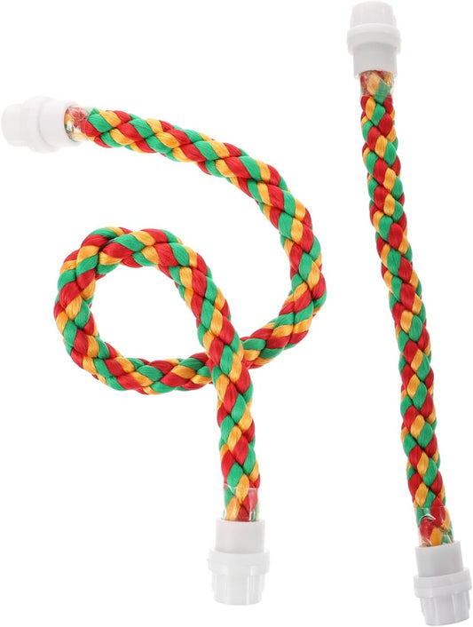 Happyyami 2pcs Rope Perch Set for Parrots Budgies and Macaws Multi-Purpose Chewing Toy Natural Material Lengths