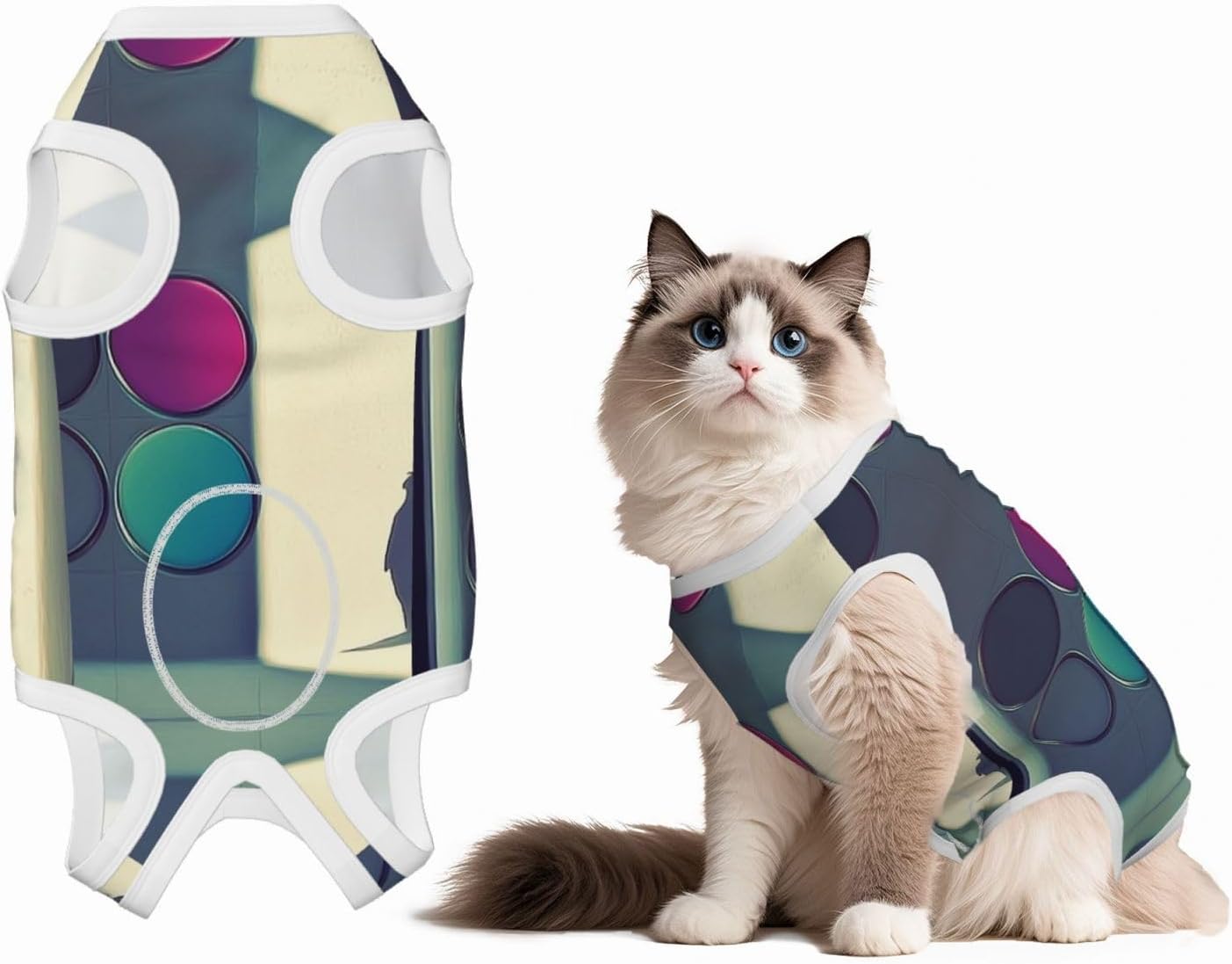 Colorful Walls Dog Surgery Suit Recovery Suit, 100% Cotton Breathable Full Body Dog & Cat Surgical Suit with Cute Prints, Alternative to Cone for Spay Neuter Wound Care, Male & Female Pets Medium