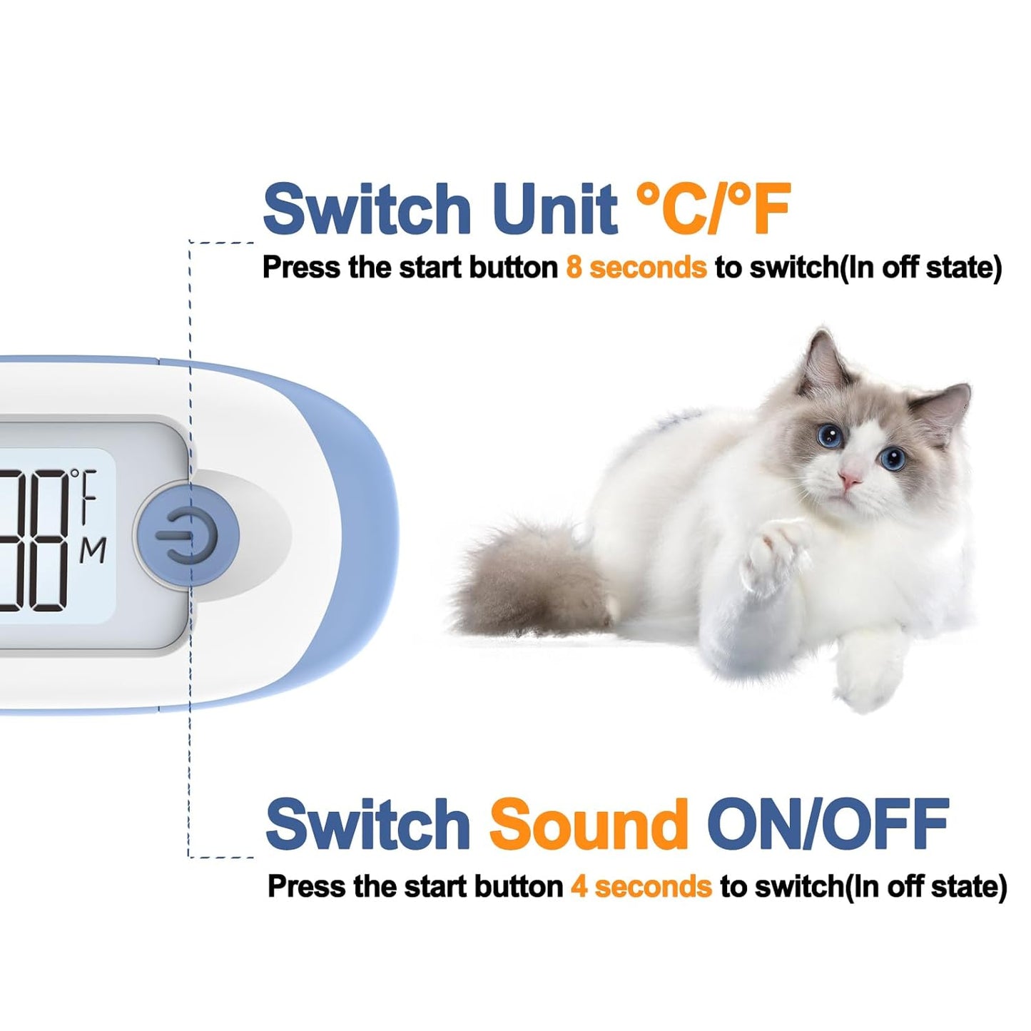 Pet Thermometer, Friendly Short Probe,Comfort Flexible,10-Sec Reading, Rectal Thermometer for Dogs Cats,30 Probe Covers Include