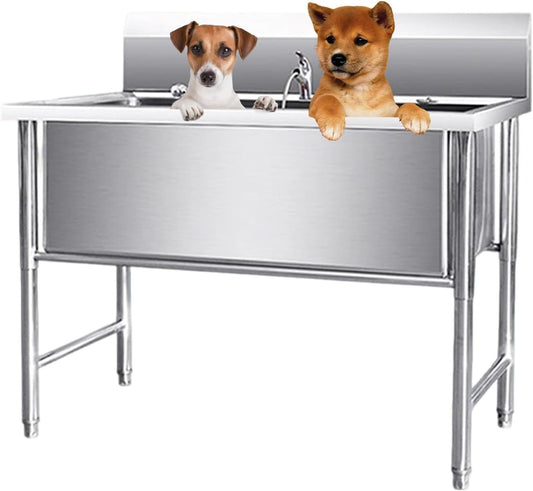 Dog Washing Station for Home with Anti Slip Pad & Dog Leash Ring - Dog Grooming Bath Tub Stainless Steel - Pet Wash Station for Large, Medium & Small Dogs(Large)