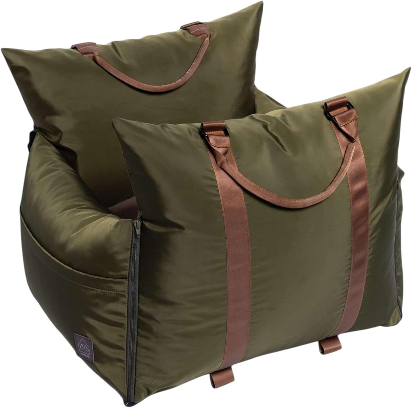 4 Cats & Dogs Marco Travel Pet Bed – Dog Car Seat for Small & Medium Dogs, Waterproof, Faux Fur Cushion, Safety Belt, Washable Cover, Storage Pockets, Booster Seat (Army, Single Seater 18.5" x 21")