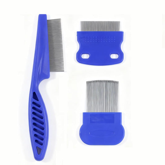 3/4/5-pieces flea and lice comb set, stainless steel pet comb (for dogs and cats, circular tooth design), double-sided tear stain remover, pet shedding comb, suitable for all types of pets (3pcs)