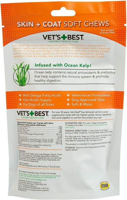 Vet's Best Skin & Coat Dog Supplements - Formulated with Vitamin E and Biotin to Maintain Dogs Healthy Skin and Coat - 50 Chewable Tablets
