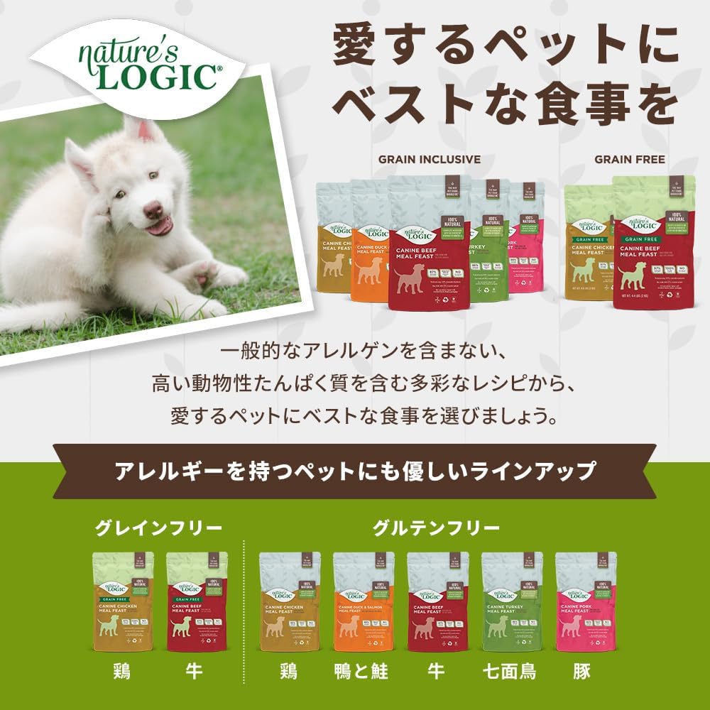 Nature's Logic Grain-Free Dry Dog Food - All-Natural, High Protein, No Synthetic Vitamins/Minerals - Gluten Free - Supports Healthy Digestion - All Breeds & Ages - Chicken Meal Feast, 4.4lbs