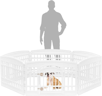IRIS USA 24" 6-Panel Dog Playpen with Door, 61 x 61 x 24, Puppy Playpen, Dog Play Pen Indoors, Pet Fence, Puppies/Small Dogs, White