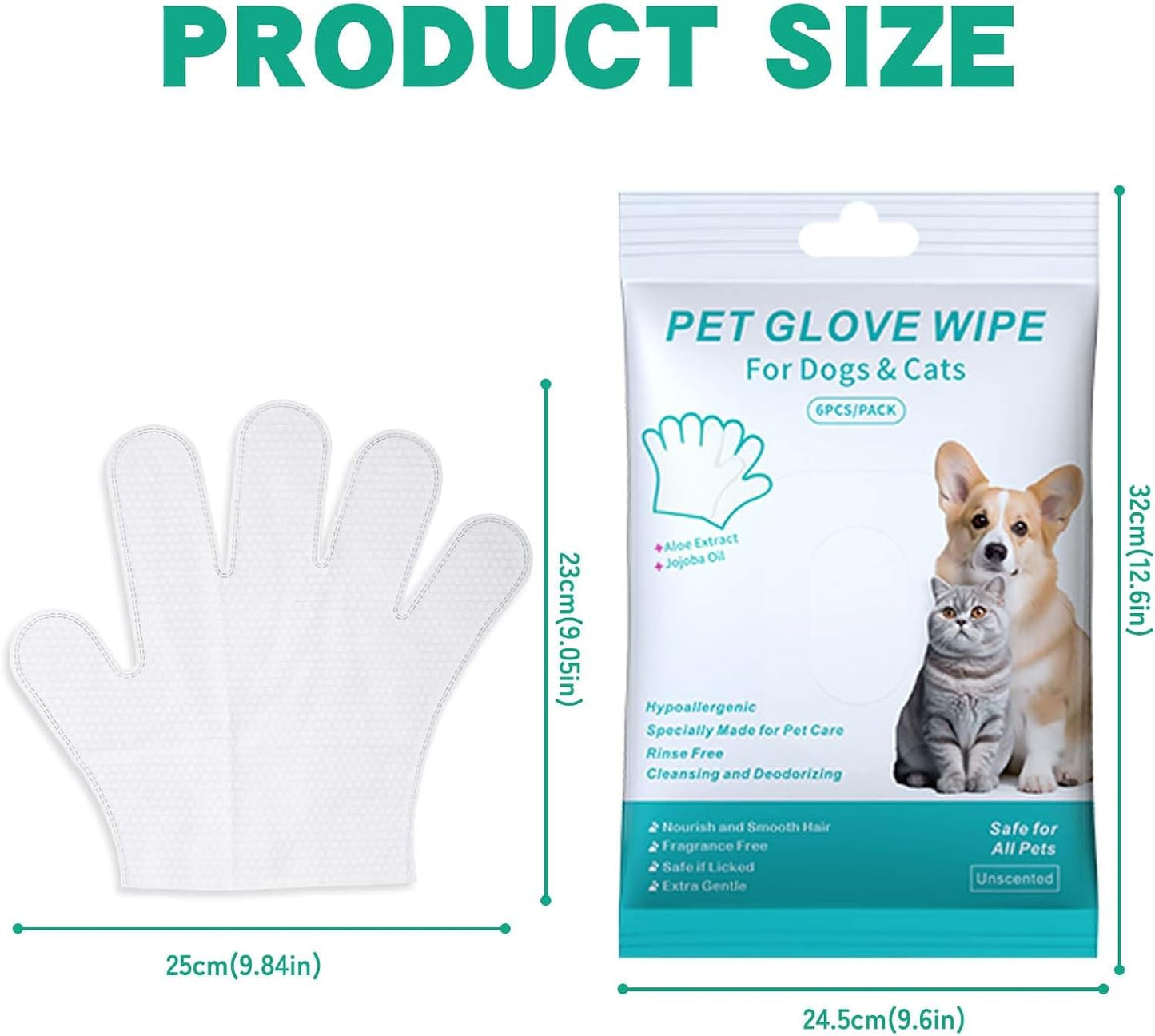 Pet Glove Wipes,Dog and Cat Cleaning Gloves, Cleaning Glove for Dog and Cat, Fur Face, Ears, Eyes, Pet Grooming Wipes, Nourishing Fur, for Daily Care and Travel, No Rinse(6PCS)