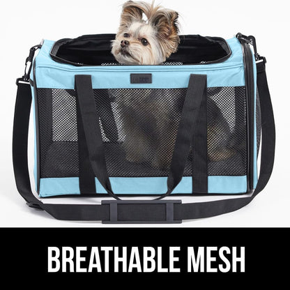 GORILLA GRIP Pet Carrier Travel Bag, Blue and Stainless Steel Dog Bowl, 4 Cup Black, 2 Item Bundle