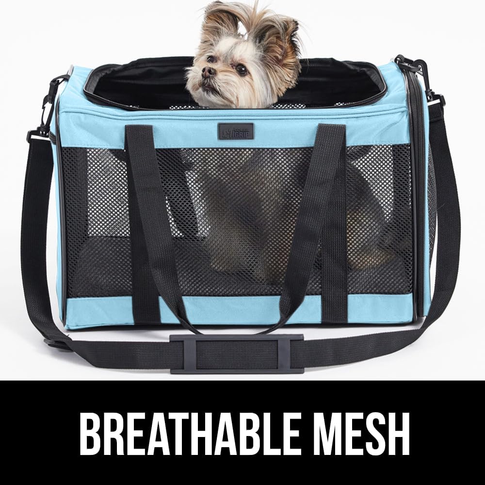 GORILLA GRIP Pet Carrier Travel Bag, Blue and Stainless Steel Dog Bowl, 4 Cup Black, 2 Item Bundle