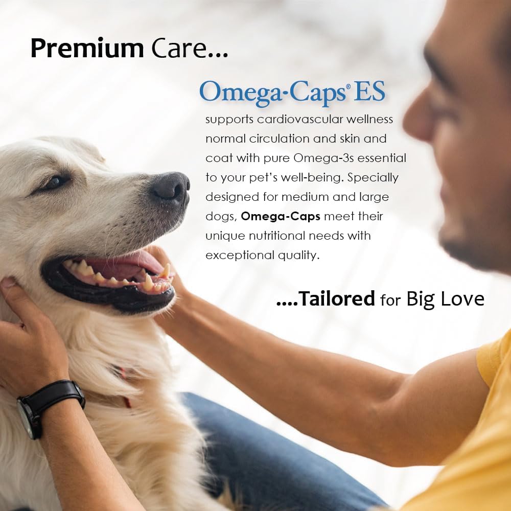 Omega Caps ES Extra Strength for Large and Giant Dogs Omega-3 and Omega-6 Fatty Acid Antioxidant Supplement Vet Formulated Made in USA Skin Coat Joint Heart and Immune Health 60 Softgel Capsules