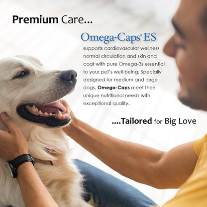 Omega Caps ES Extra Strength for Large and Giant Dogs Omega-3 and Omega-6 Fatty Acid Antioxidant Supplement Vet Formulated Made in USA Skin Coat Joint Heart and Immune Health 60 Softgel Capsules