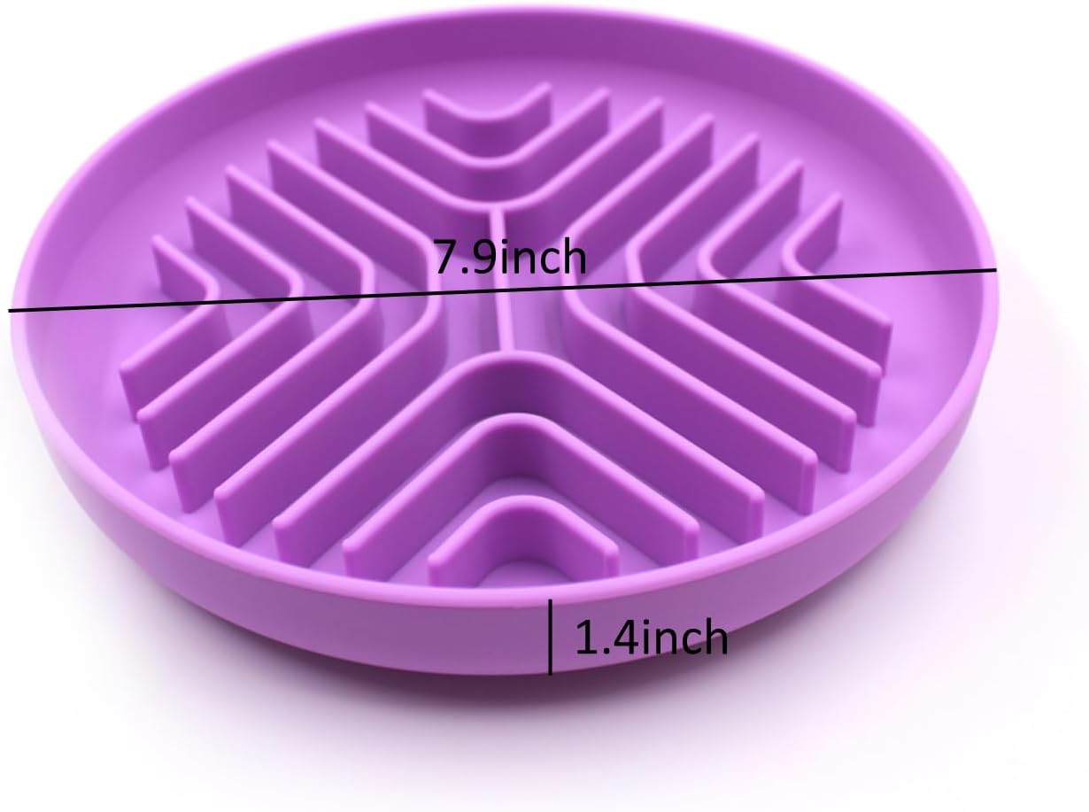 Slow Feeder Bowls for Dogs and Cats, 7.9inch Slow Down Bowl with Suction Cups, Puzzle Pet Bowls Non-Slip Design Dishwasher Microwave Safe (Purple)