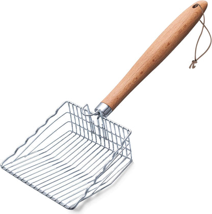 Cat Litter Scoop, 9.8" Extended Handle Premium Kitty Shovel with Hook and Hole, Metal Sifter Scooper Stainless Steel for Easy Cleaning, Durable and Heavy Duty, Odor-Free for Litter Box